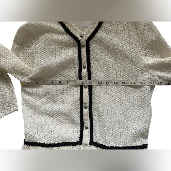 MAJE Rayane Ivory Black Piping Eyelet Lace Puffball Lined Dress Size 3 Large - Picture 9 of 14